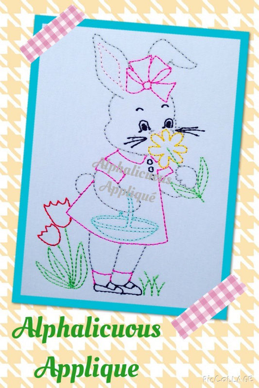 Vintage Triple Stitch Easter Bunny with Flowers