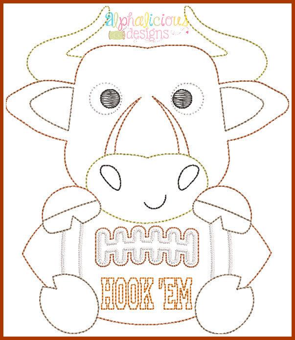 Longhorn Football Mascot Vintage Embroidery Design