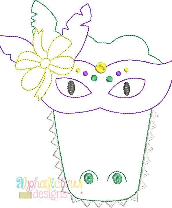 Mardi Gras Masked Gator Alphalicious Designs - Triple Bean