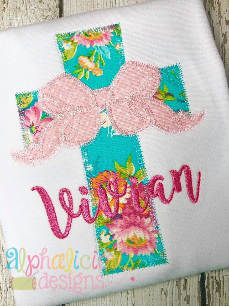 Cross with Bow Applique- ZigZag