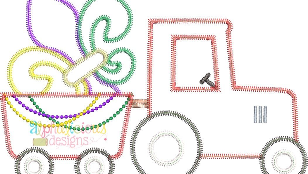 Mardi Gras Tractor Applique Design-ZigZag