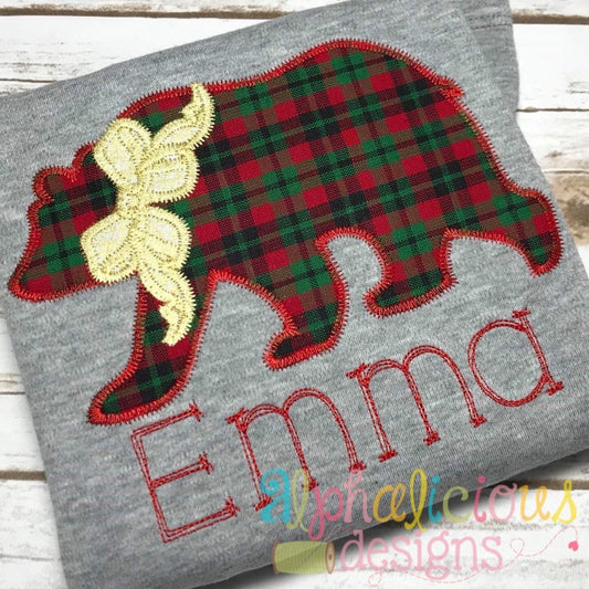 Black Bear with Bow Applique-Zig Zag