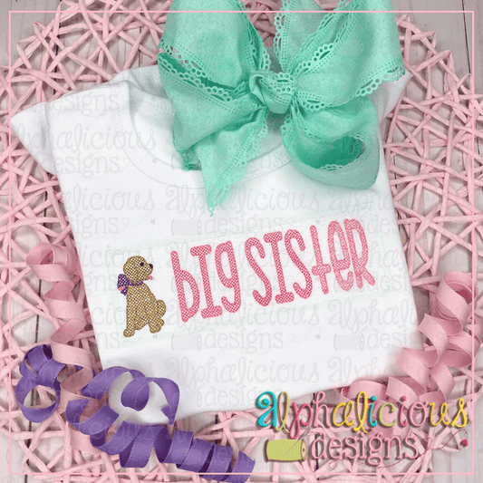 Big Sister with Pup Faux Smock