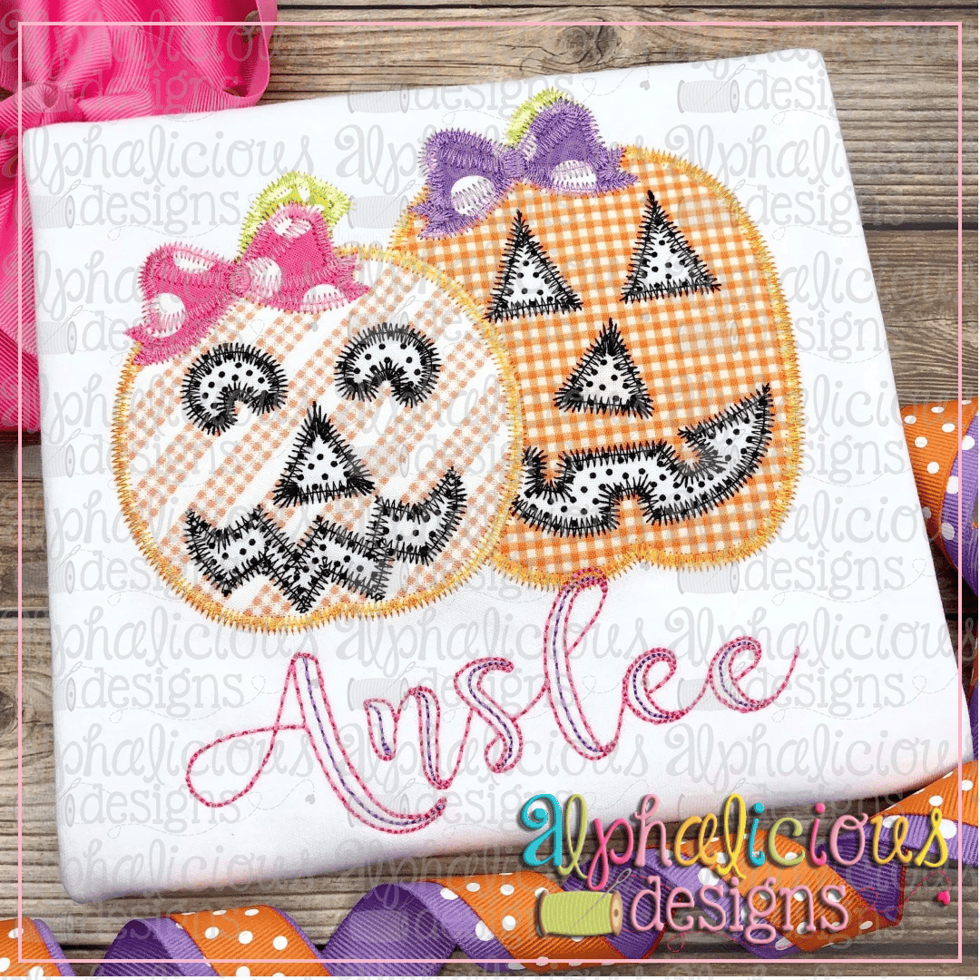 Jack-O-Lantern with Bow Pair- Zig Zag