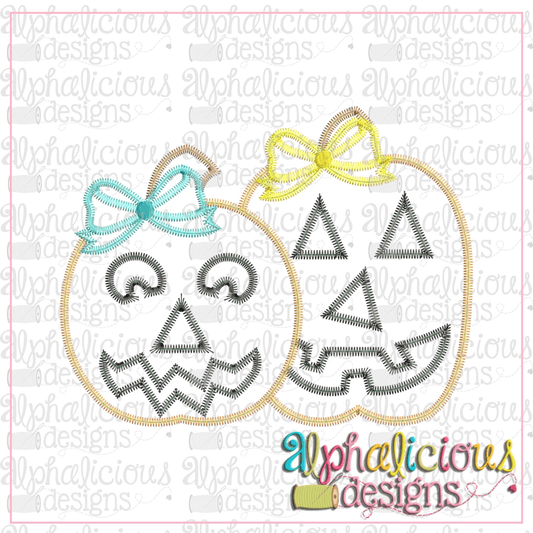 Jack-O-Lantern with Bow Pair- Zig Zag