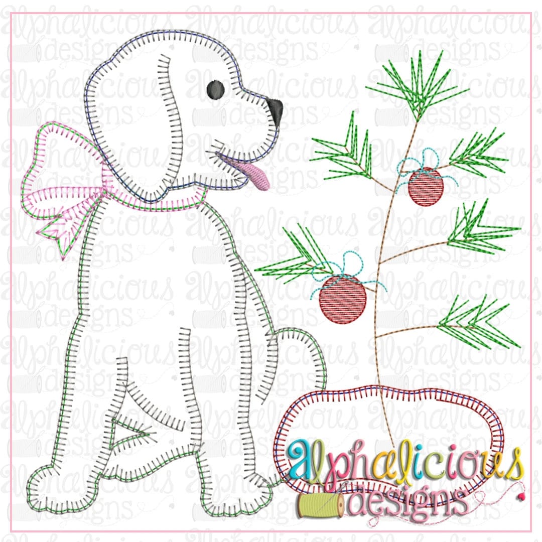 Pup with Bow and Tree-Blanket