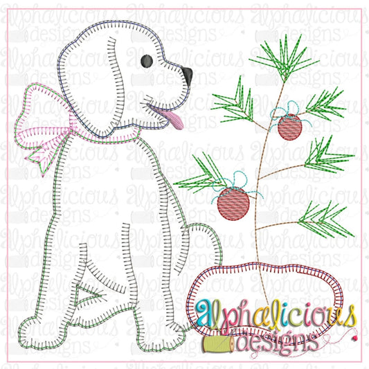 Pup with Bow and Tree-Blanket