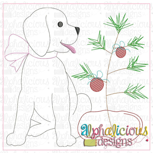 Pup with Bow and Tree-Triple Bean