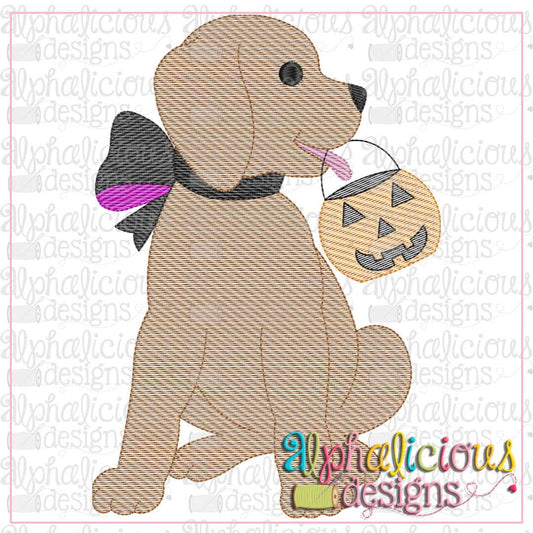Pup with Bow and Halloween Pail-Sketch