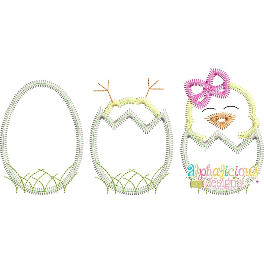 Chicks in Eggs with Bow- ZigZag