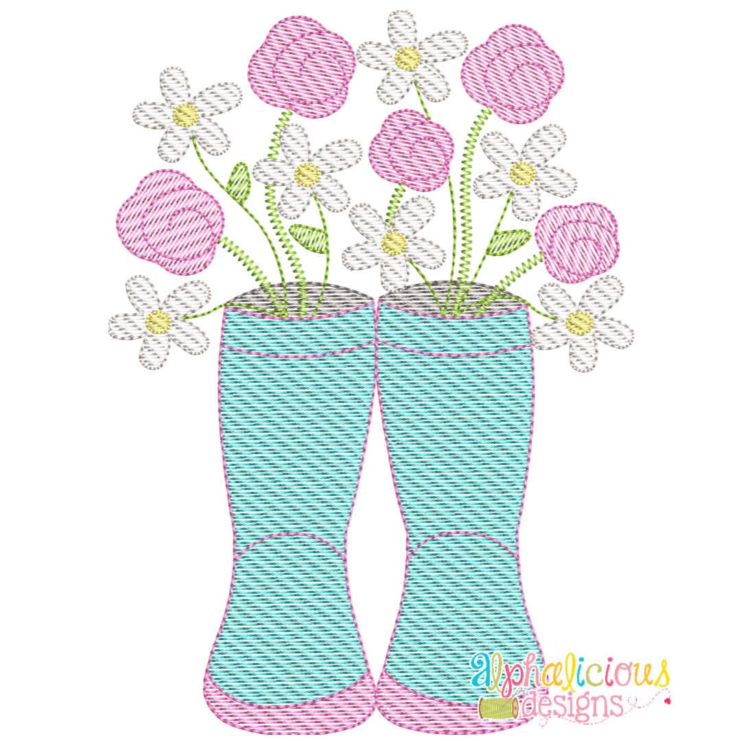 Rain Boots with Flowers-Sketch