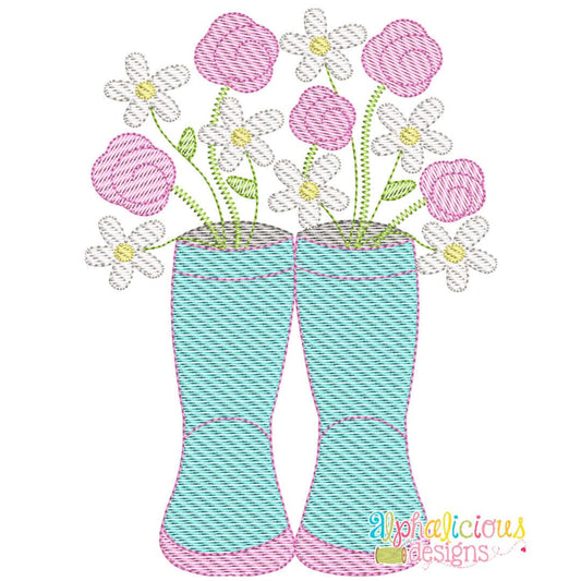 Rain Boots with Flowers-Sketch