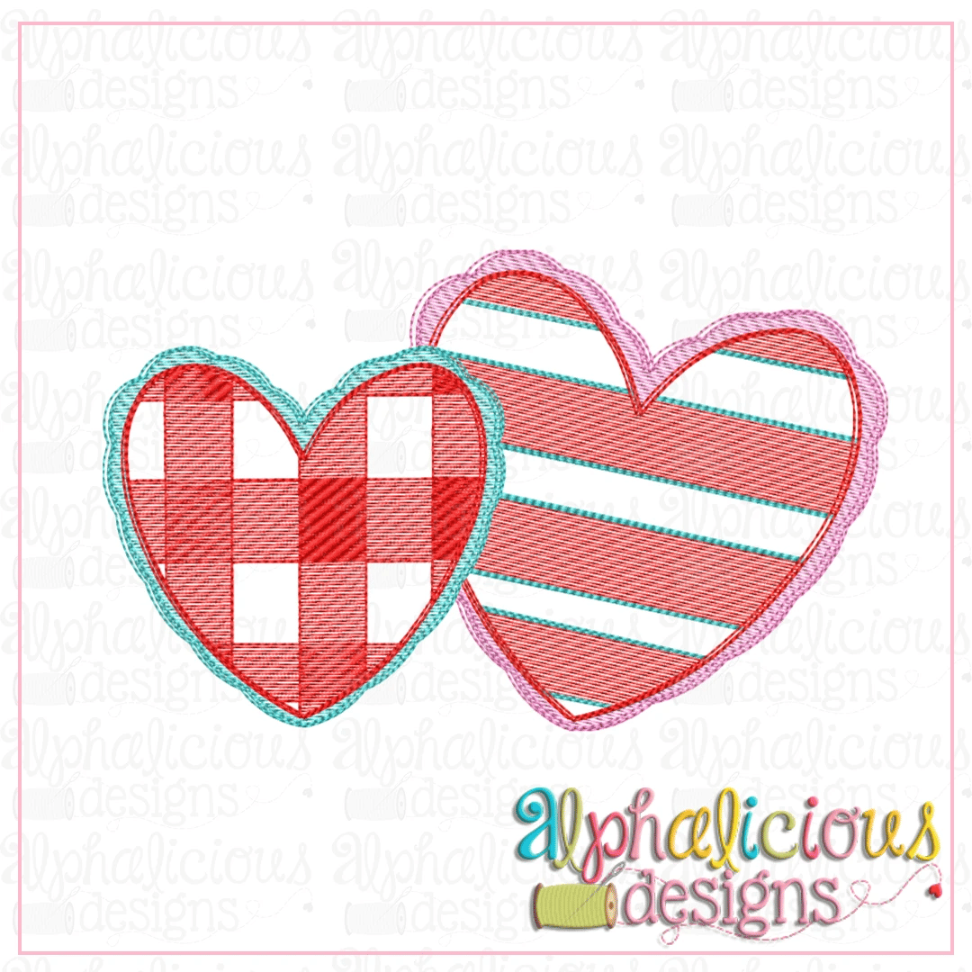 Buffalo Check and Stripes Hearts-Sketch