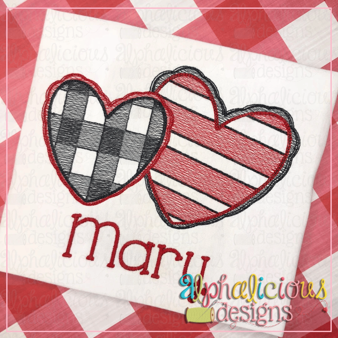 Buffalo Check and Stripes Hearts-Sketch