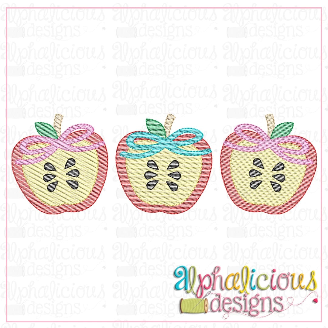 Apple Halves with Bows-Three in a Row-Sketch