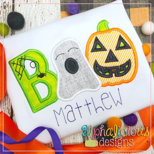 BOO with Ghost and Pumpkin-Satin