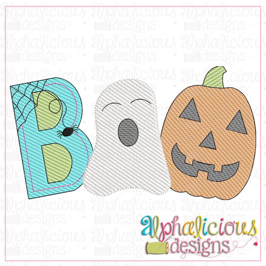 BOO with Ghost and Pumpkin-Sketch