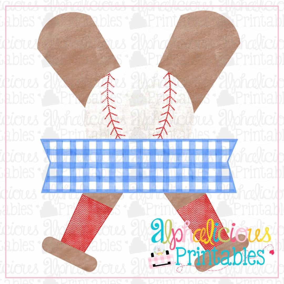 Baseball, Bat, and Banner- Blue and Red-Printable