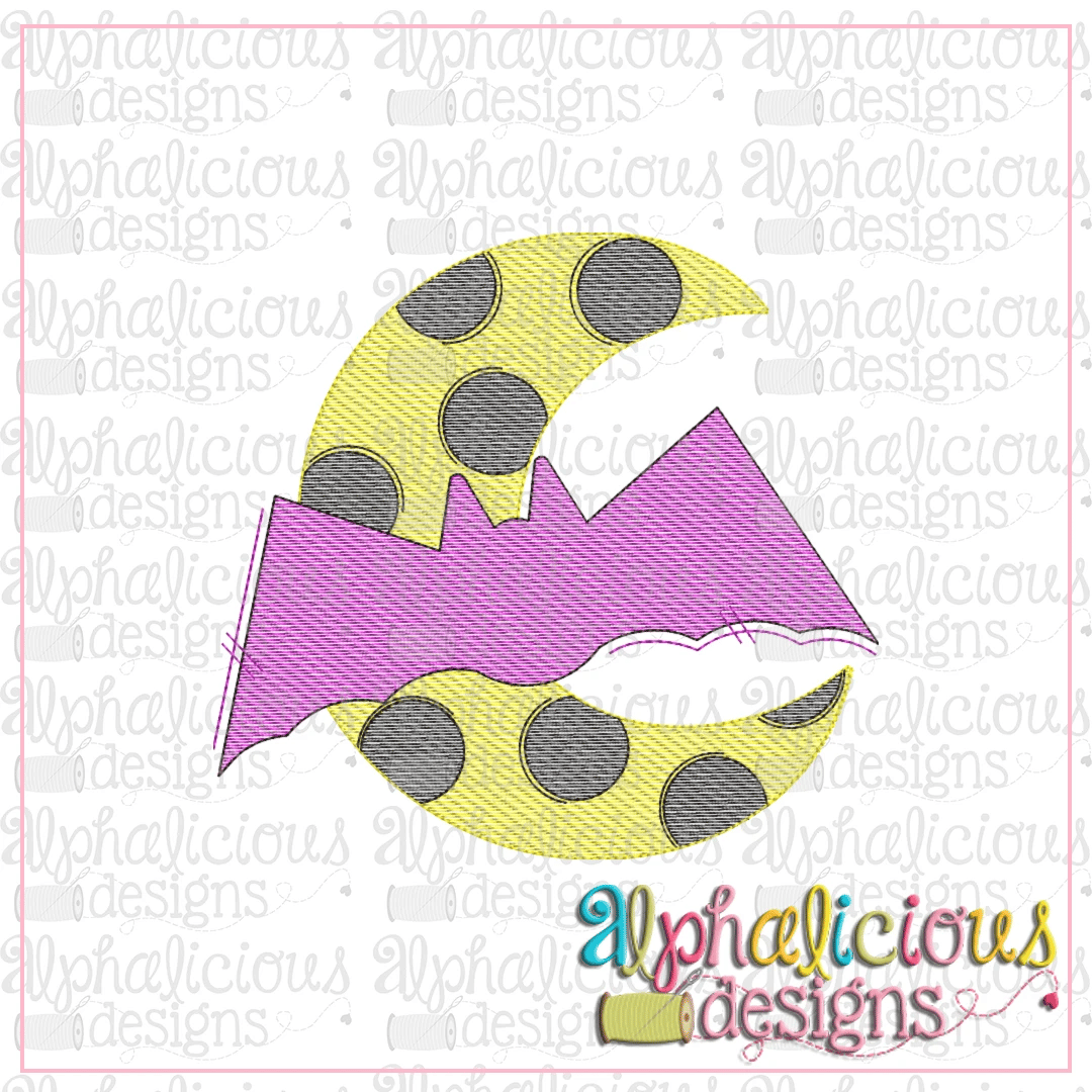 Bat and Moon with Polka Dots-Sketch