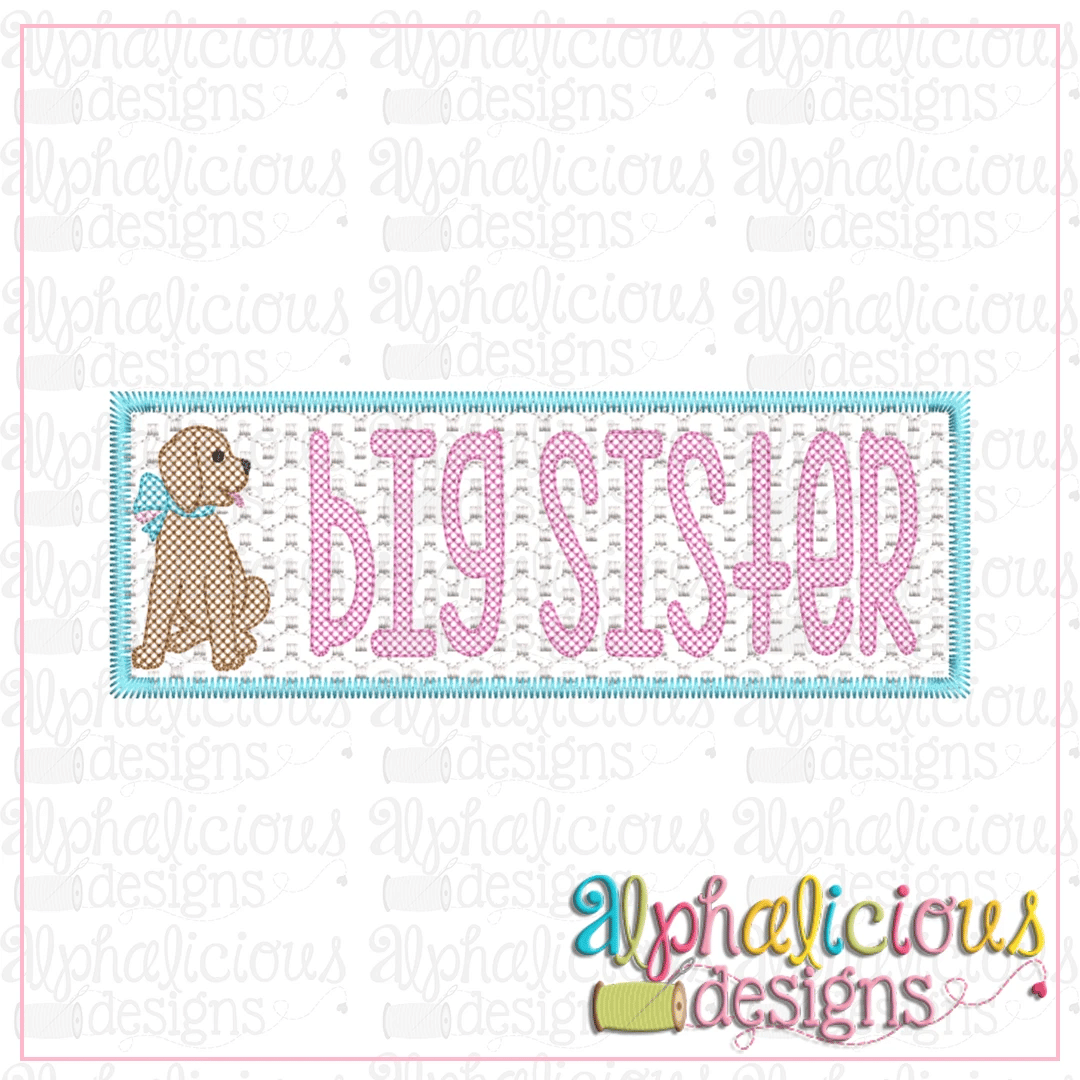 Big Sister with Pup Faux Smock