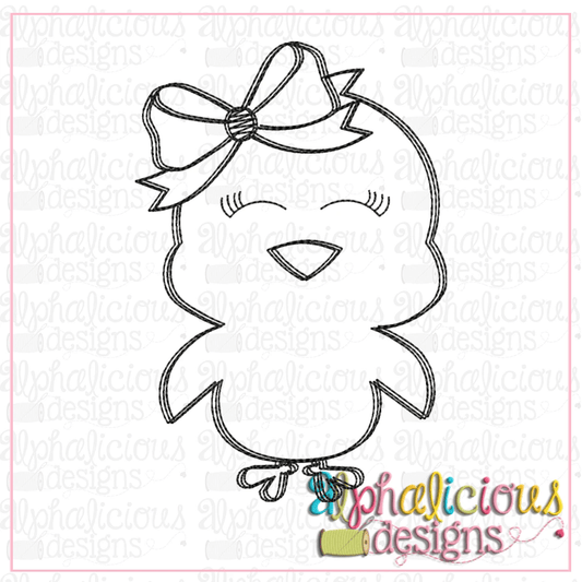 Black line Chick with Bow-Scribble