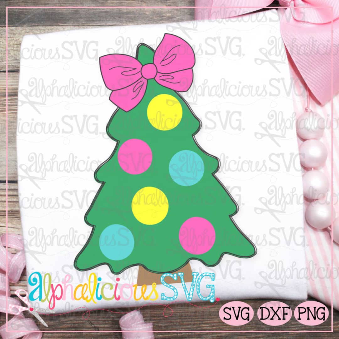 Polka Dot Tree with Bow- SVG