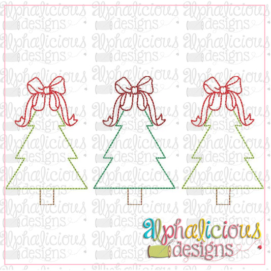 Bow Tree Three In A Row Applique
