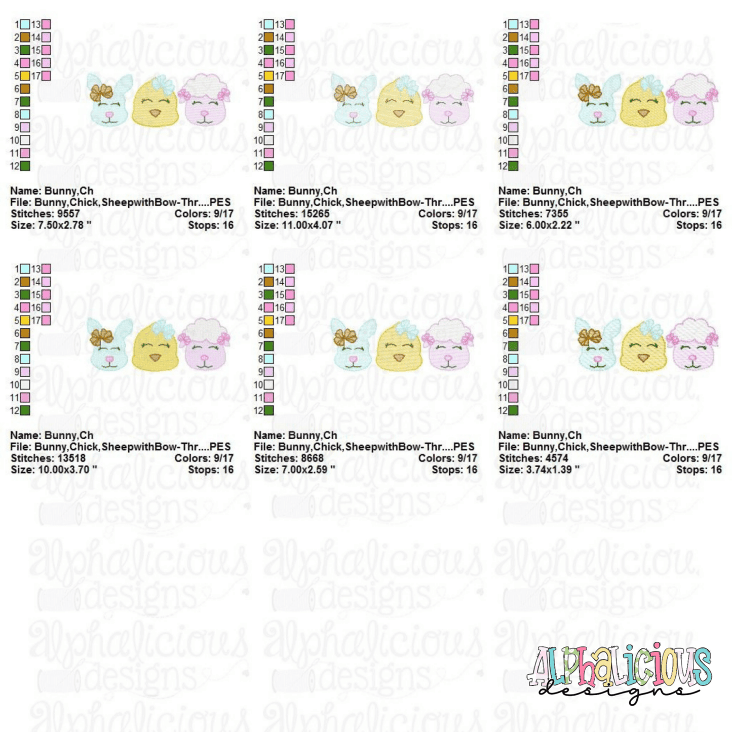 Bunny - Chick - Sheep with Bow - Three In A Row - Sketch