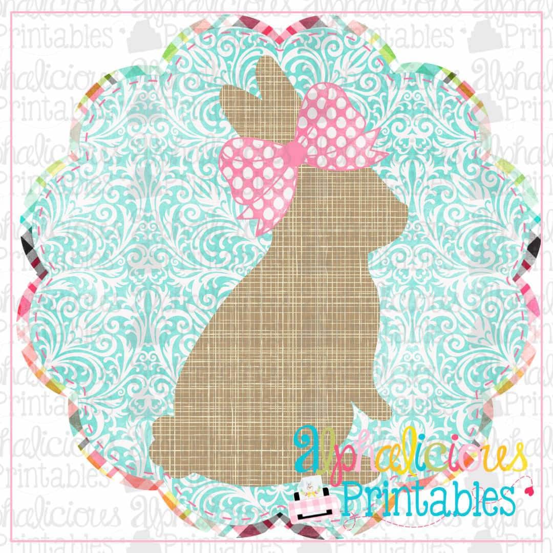 Bunny In Scallop Circle Frame Damask-Printable