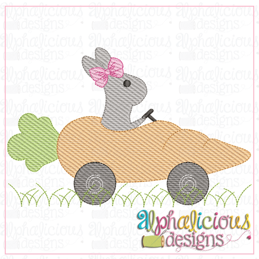 Bunny with Bow in Carrot Car- Sketch