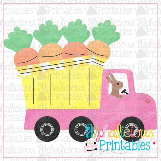 Carrot Dump Truck-Watercolor Pink-Printable
