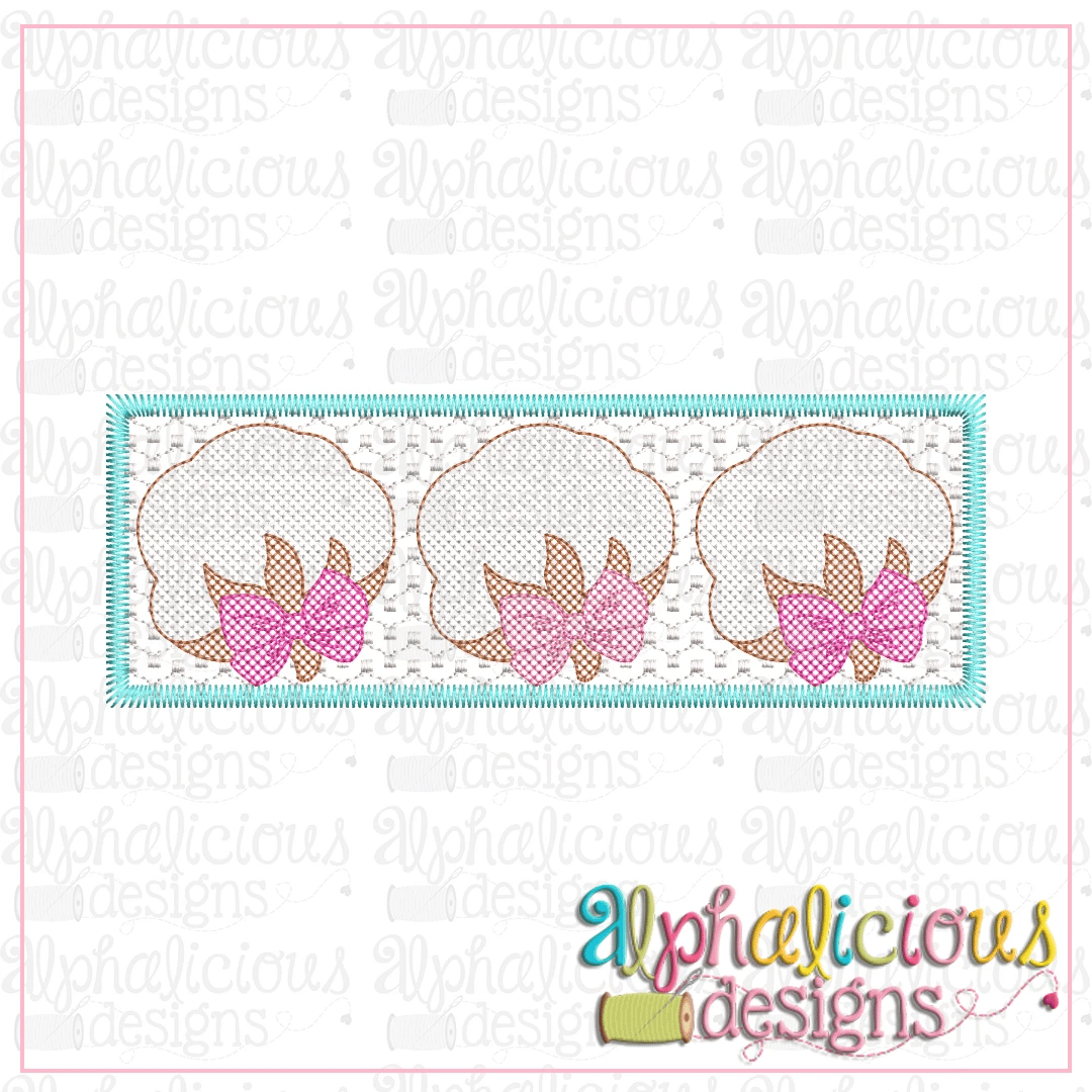 Cotton Boll with Bow-Faux Smocked-ZigZag