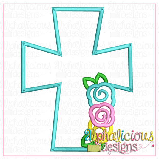 Cross with Flowers- Satin