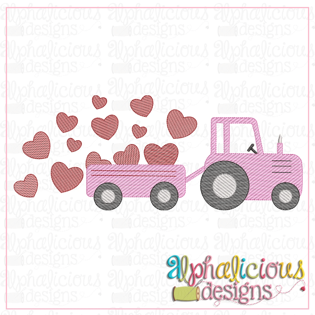 Farm Tractor with Hearts-Sketch