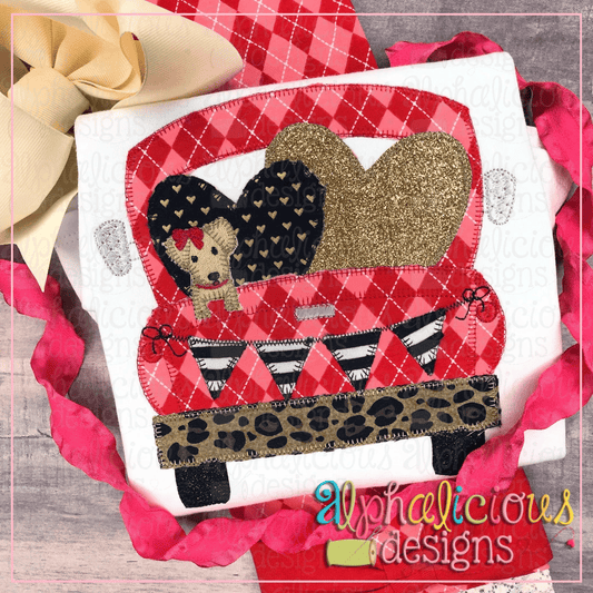 Farm Truck with hearts and Pup with Bow-Blanket