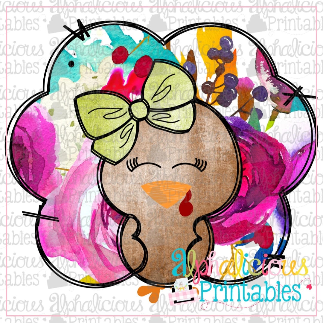Floral Turkey with Bowl -Printable