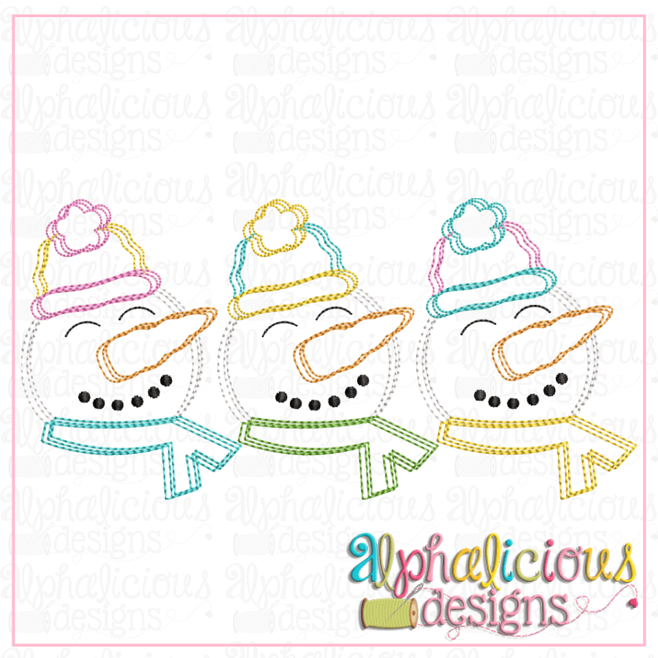 Snowmen with Hats and Scarf- Three in A Row- Scribble