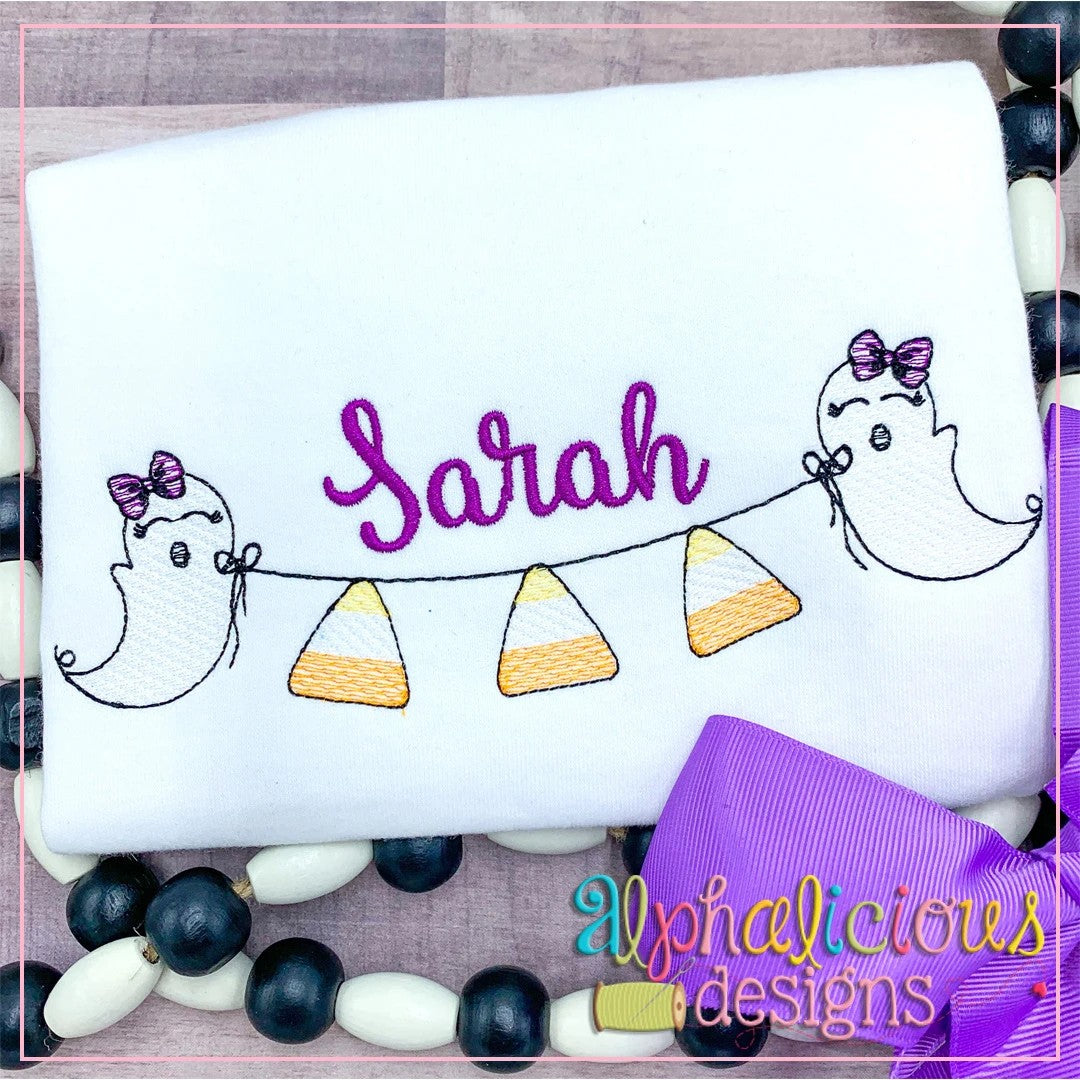 Ghost with Bow Bunting-Candy Corn-Sketch