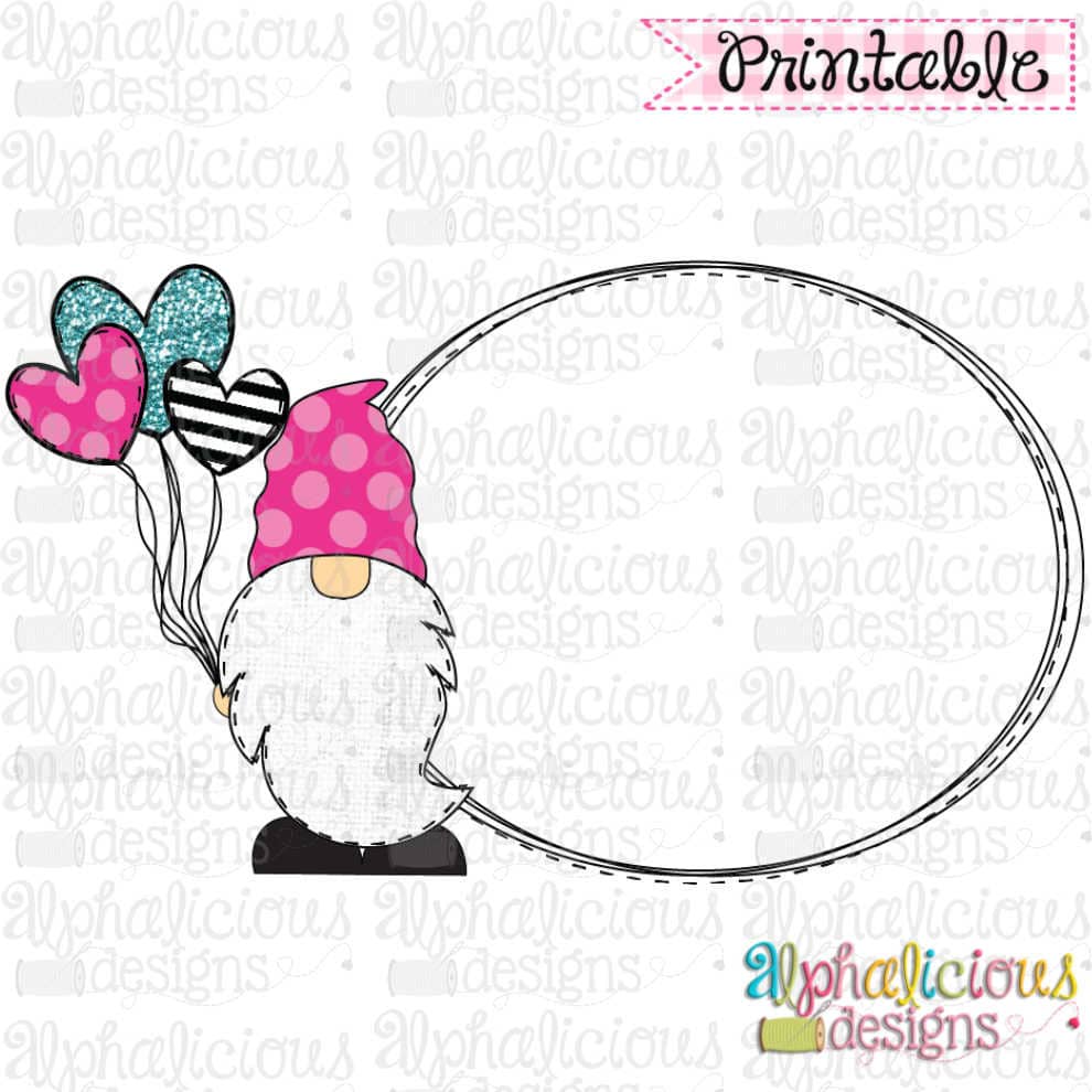 Gnome with Balloon Frame- Pink, Black, Turq