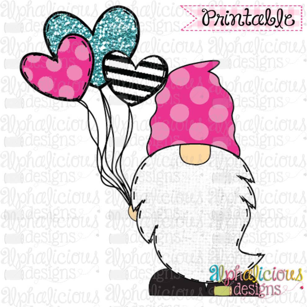 Gnome with Balloons- Pink, Black, Turq