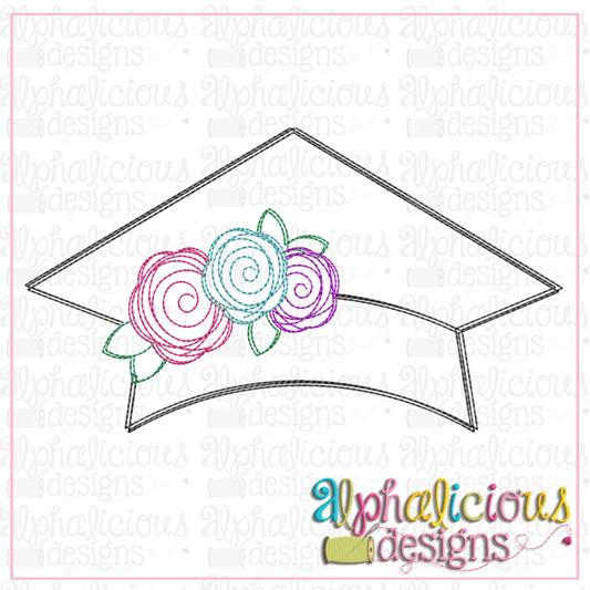 Graduation Hat with Flowers-Scribble