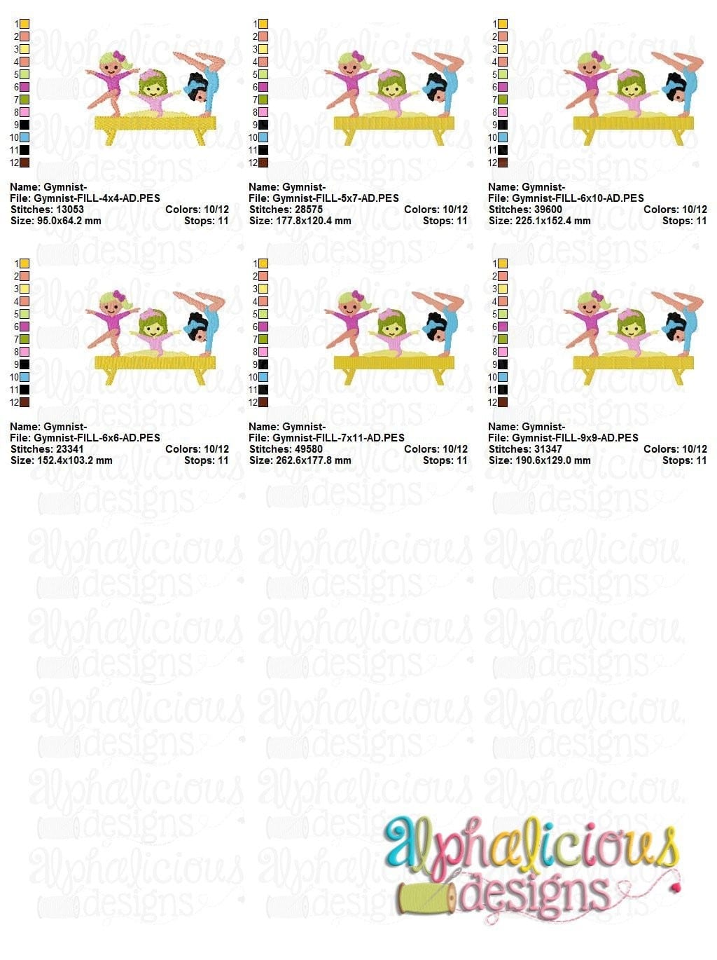 gold medal gymnastics girls-sketch embroidery - Fill Embroidery