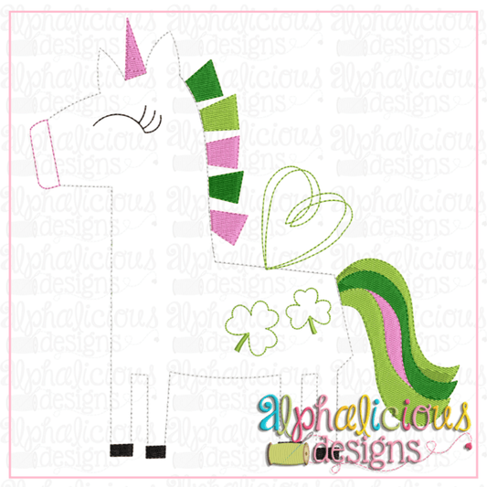 Happy Unicorn with Clovers - TB