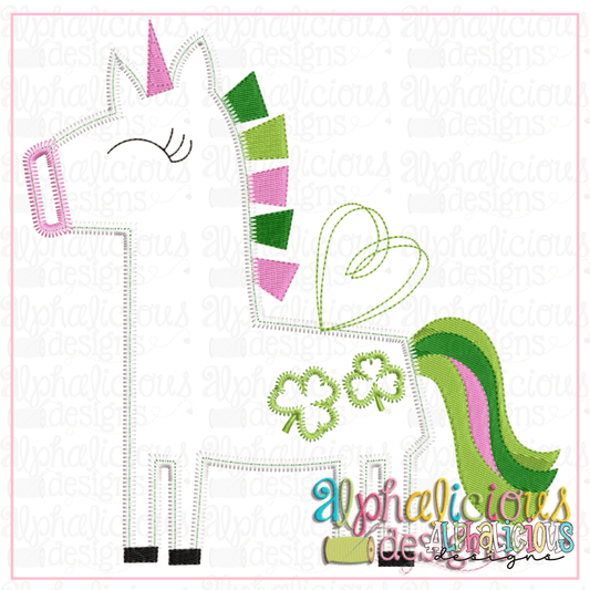 Happy Unicorn with Clovers - ZigZag