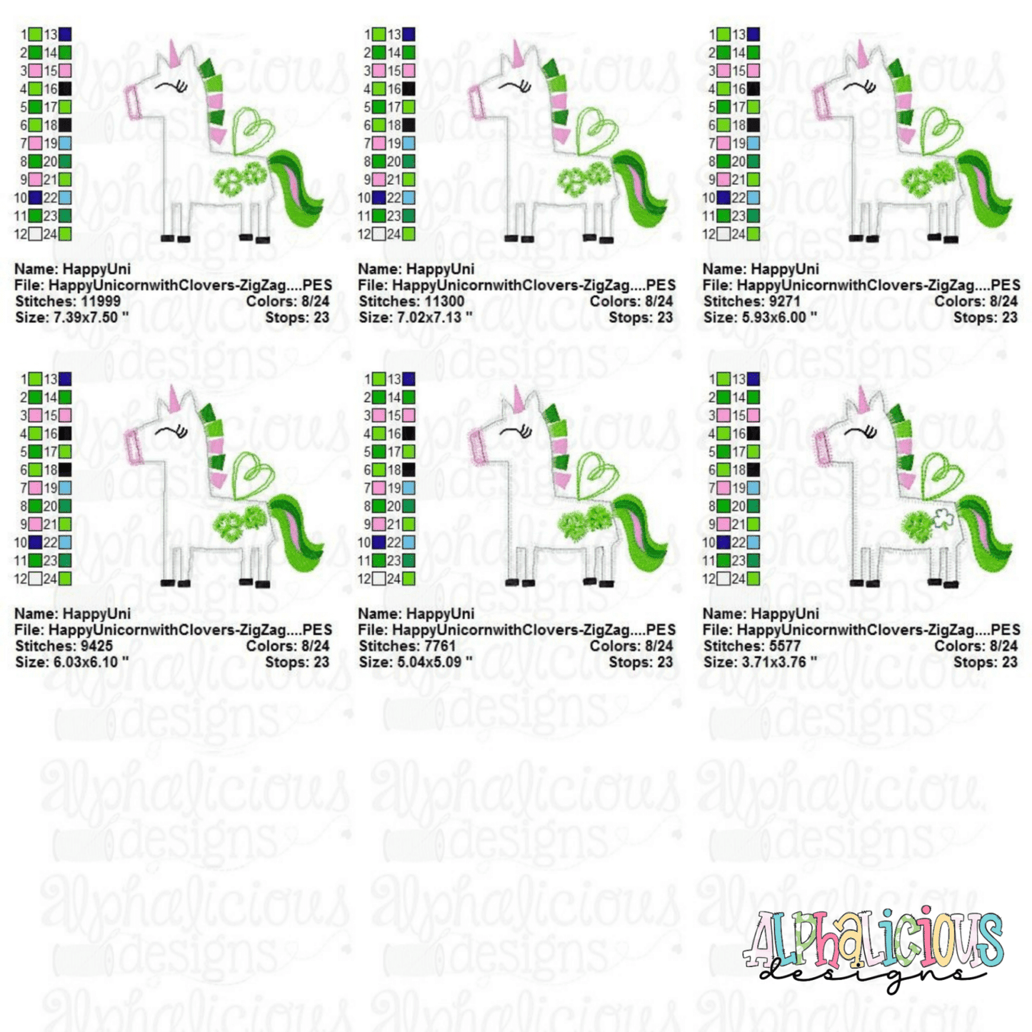 Happy Unicorn with Clovers - ZigZag