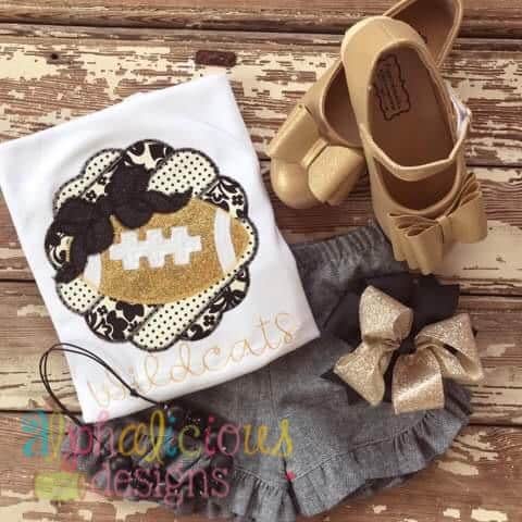 Patchwork Scallop Frame with Football with Bow-ZigZag