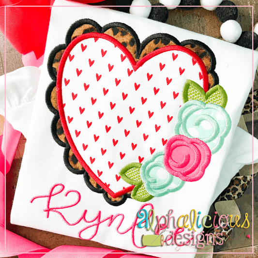 Scalloped Heart with Flowers- Satin