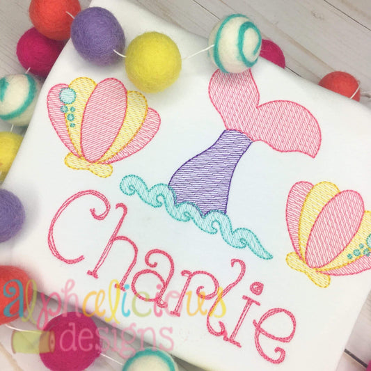 Majestic Mermaid Sketch Embroidery Three In A Row