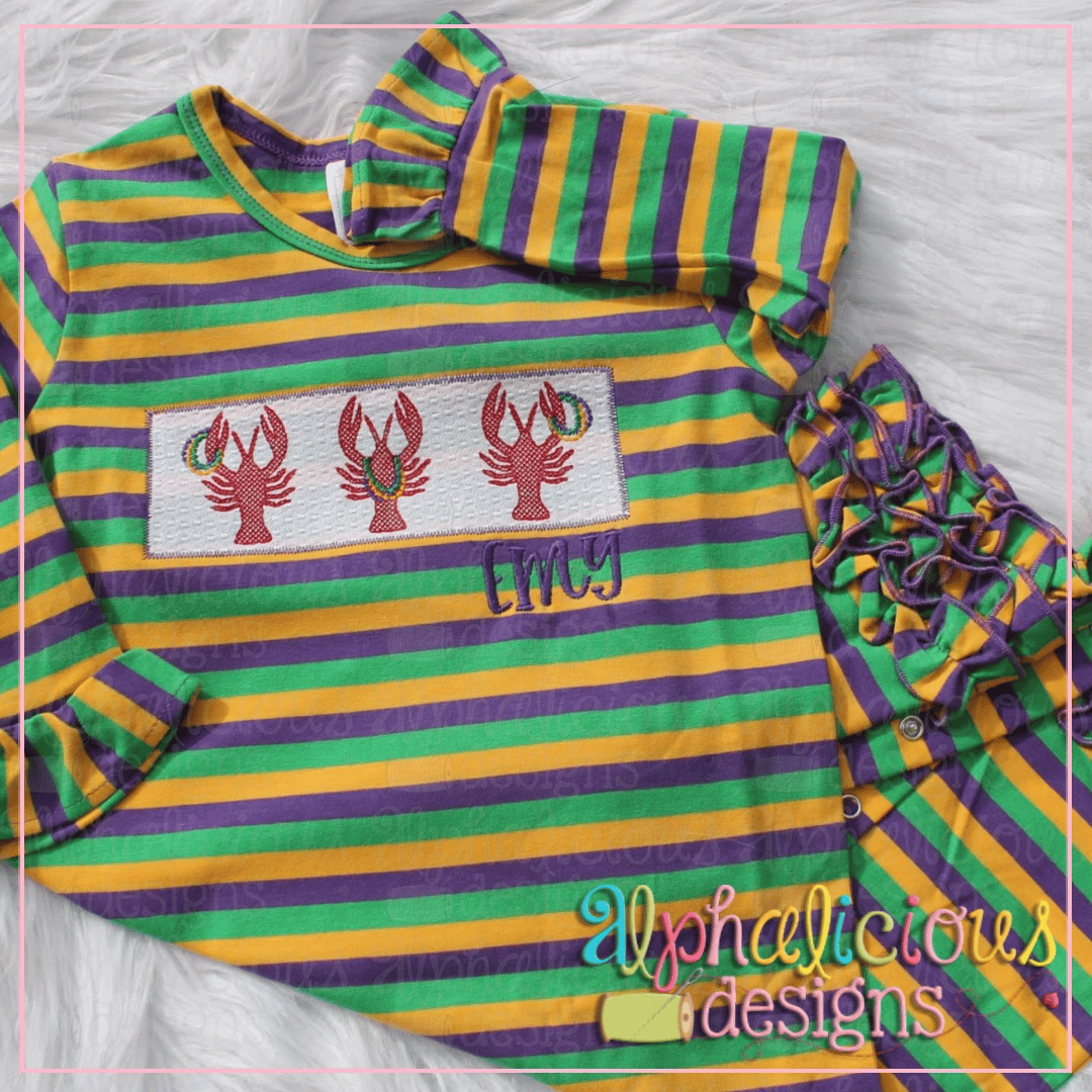Mardi Gras Crawfish Faux Smock