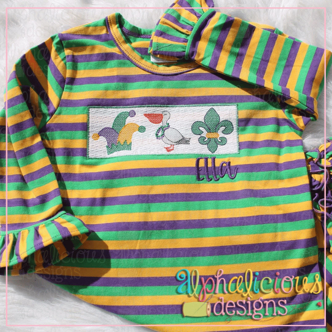Mardi Gras Pelican Faux Smock